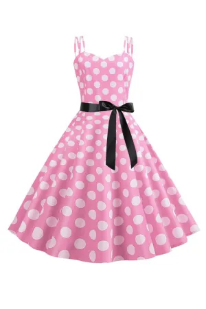 Polka Dots Spaghetti Straps 1950s Dresses with Bow