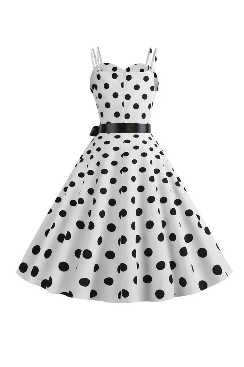 Polka Dots Spaghetti Straps 1950s Dresses with Bow