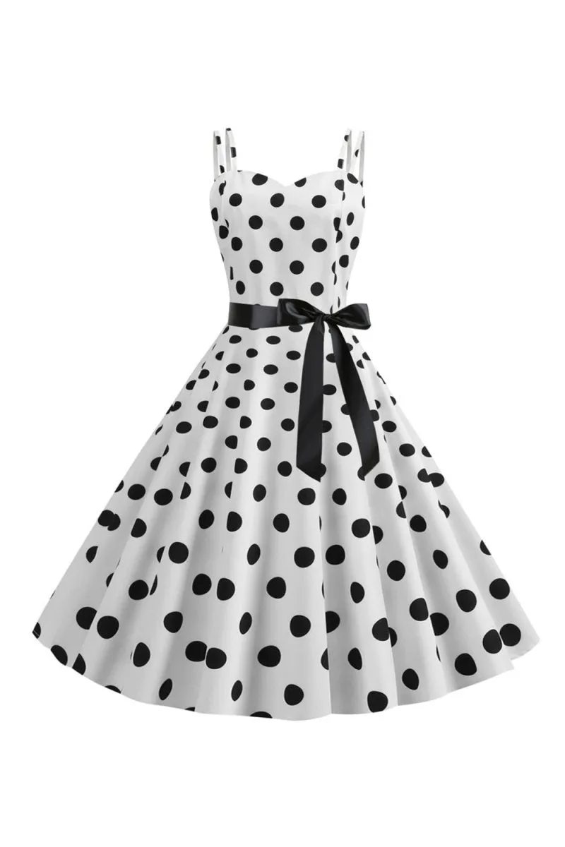 Polka Dots Spaghetti Straps 1950s Dresses with Bow