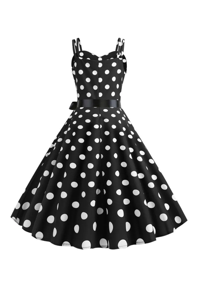 Polka Dots Spaghetti Straps 1950s Dresses with Bow