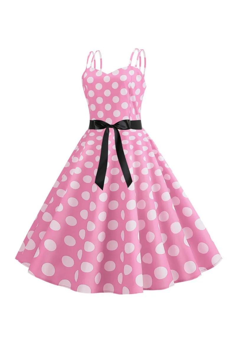 Polka Dots Spaghetti Straps 1950s Dresses with Bow
