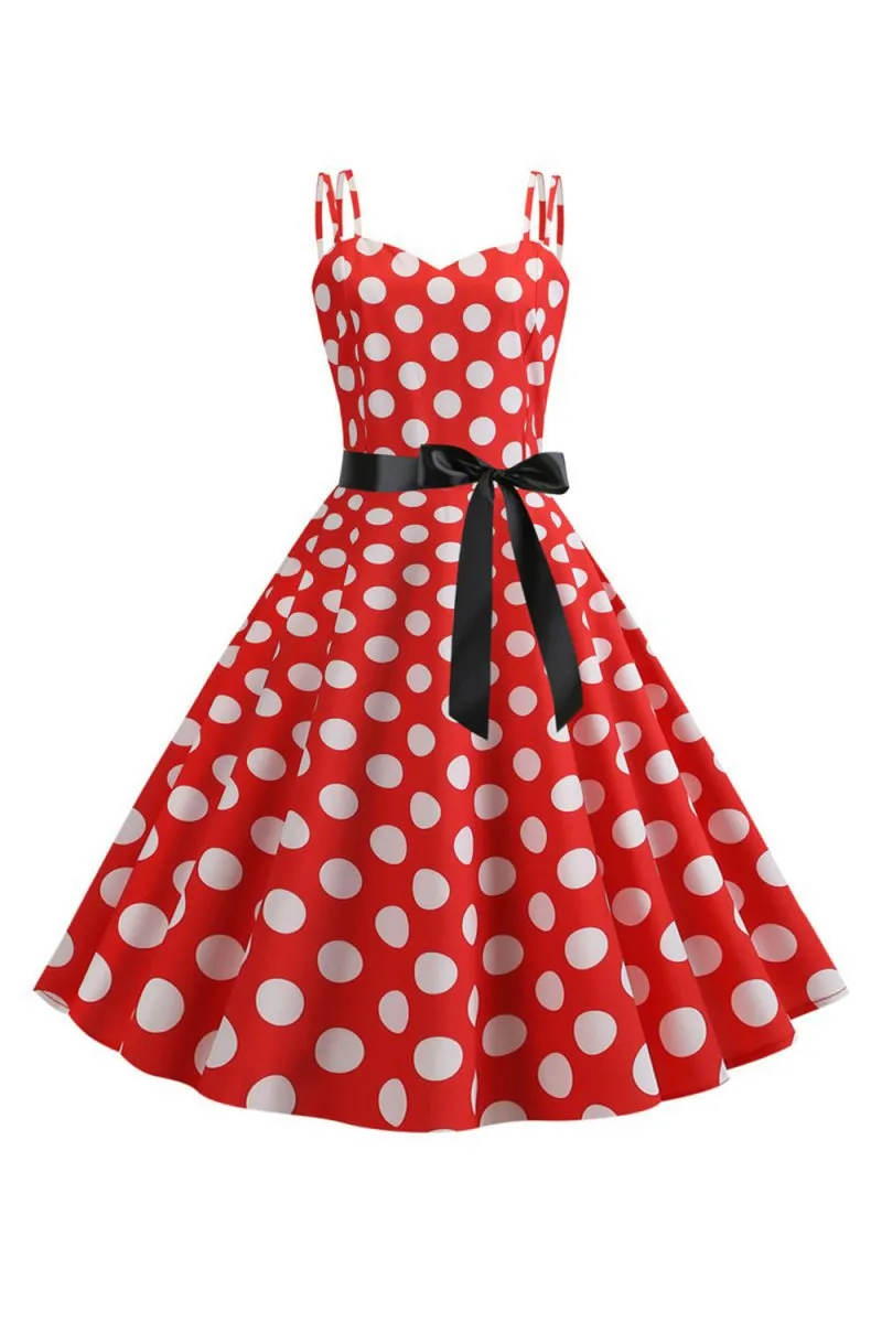 Polka Dots Spaghetti Straps 1950s Dresses with Bow