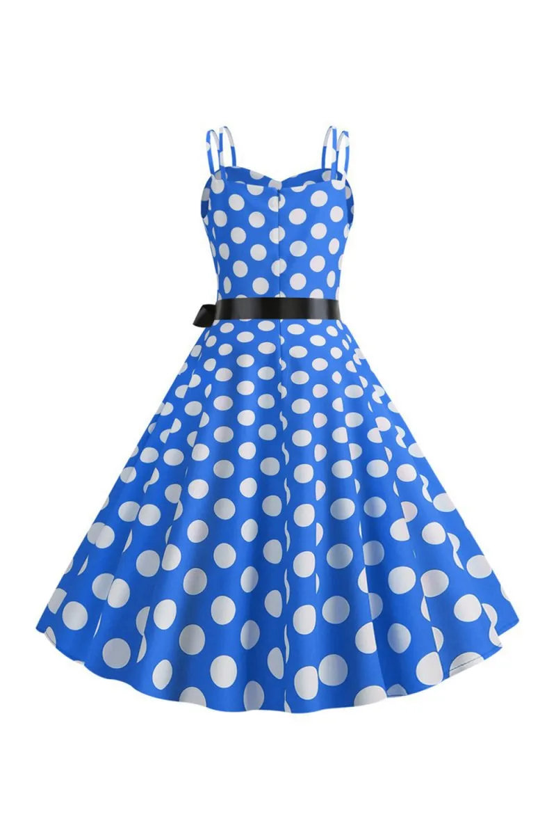 Polka Dots Spaghetti Straps 1950s Dresses with Bow