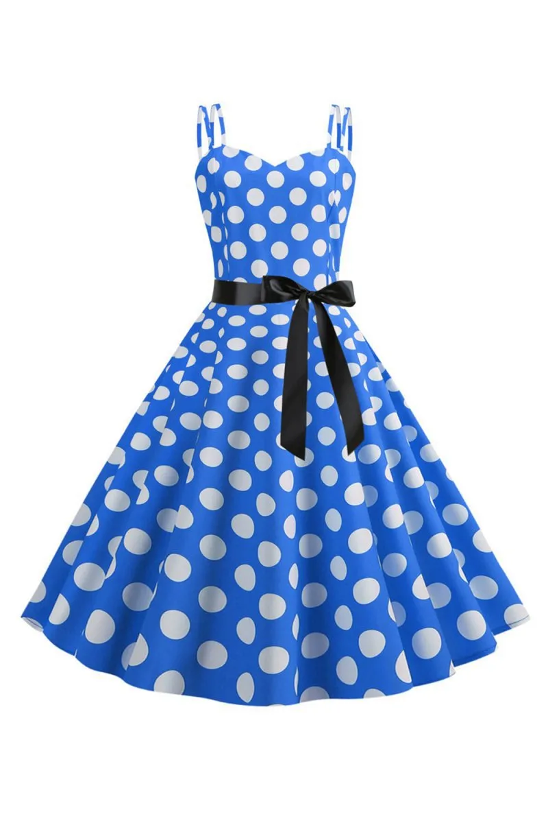 Polka Dots Spaghetti Straps 1950s Dresses with Bow