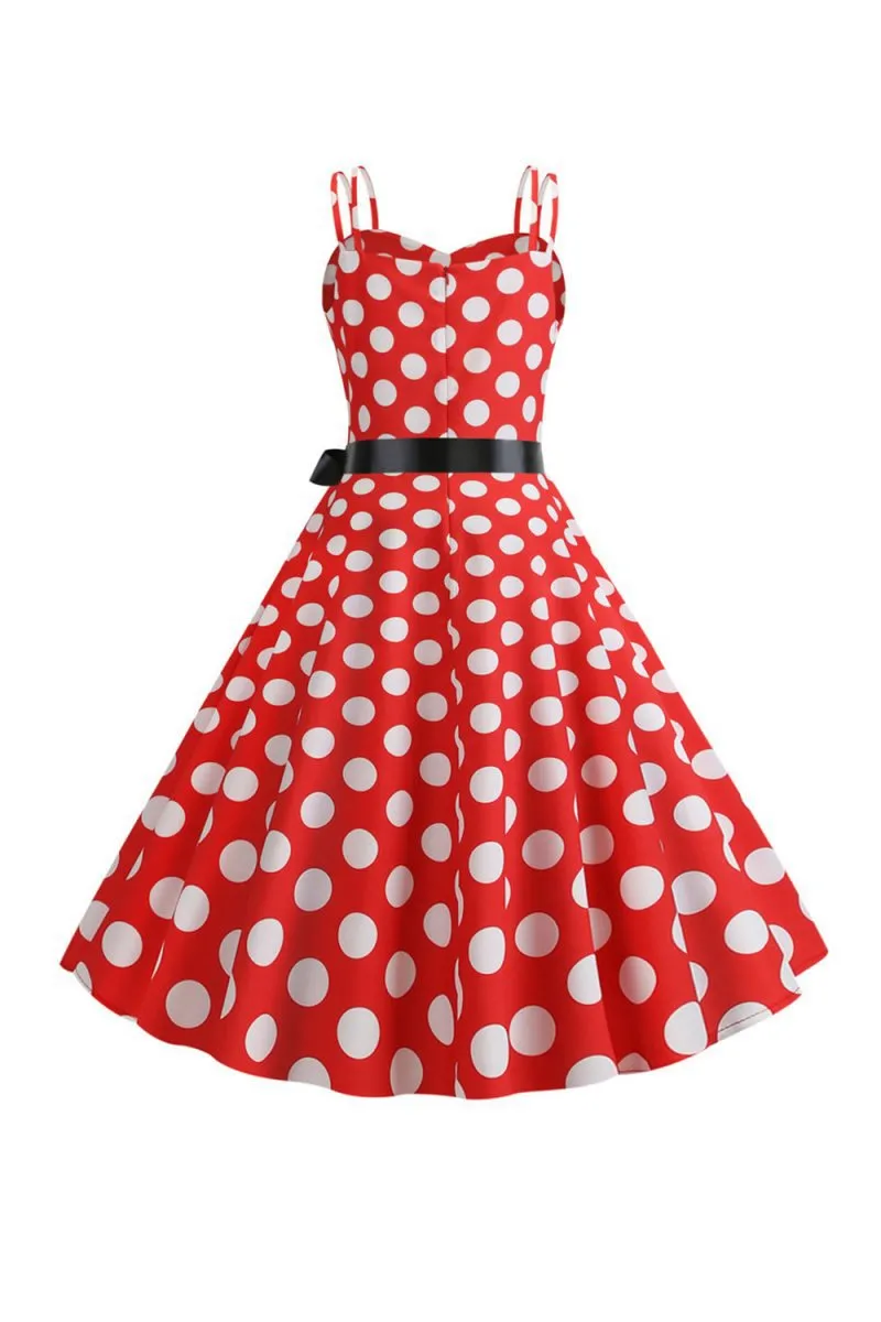 Polka Dots Spaghetti Straps 1950s Dresses with Bow