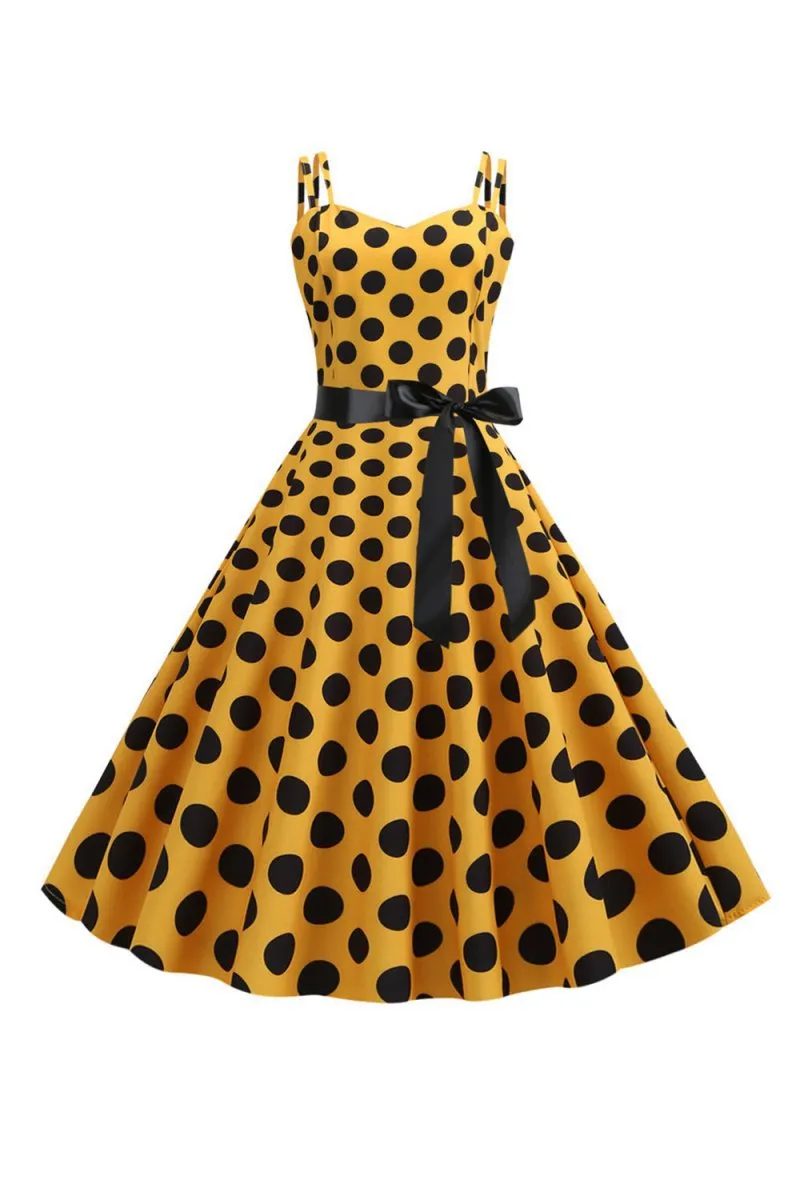 Polka Dots Spaghetti Straps 1950s Dresses with Bow
