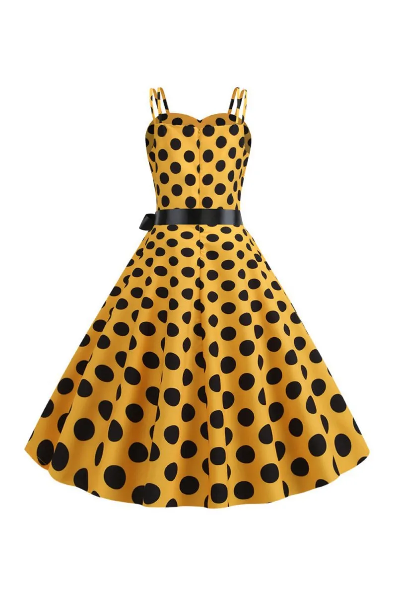 Polka Dots Spaghetti Straps 1950s Dresses with Bow