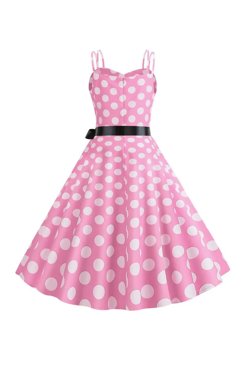 Polka Dots Spaghetti Straps 1950s Dresses with Bow