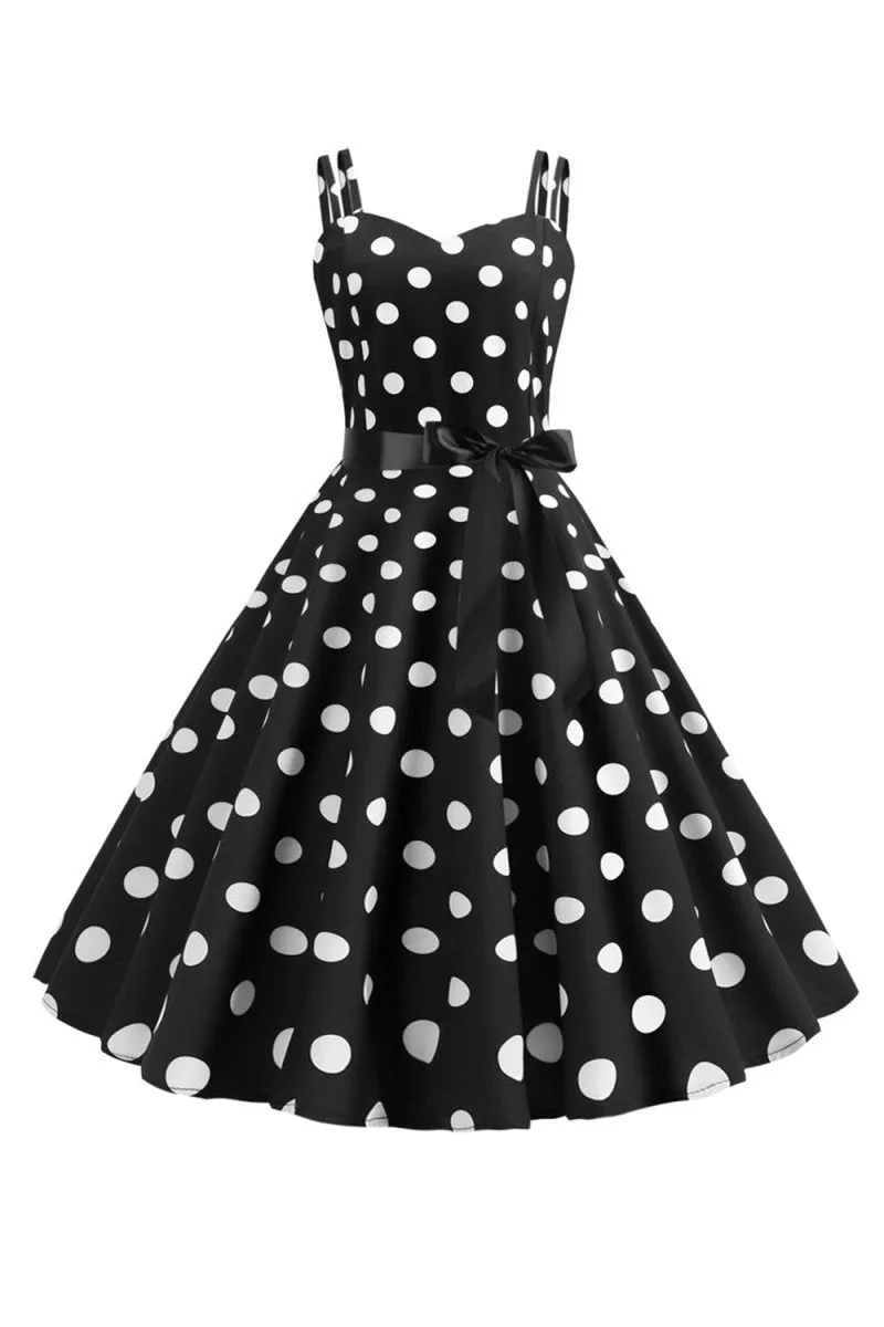 Polka Dots Spaghetti Straps 1950s Dresses with Bow