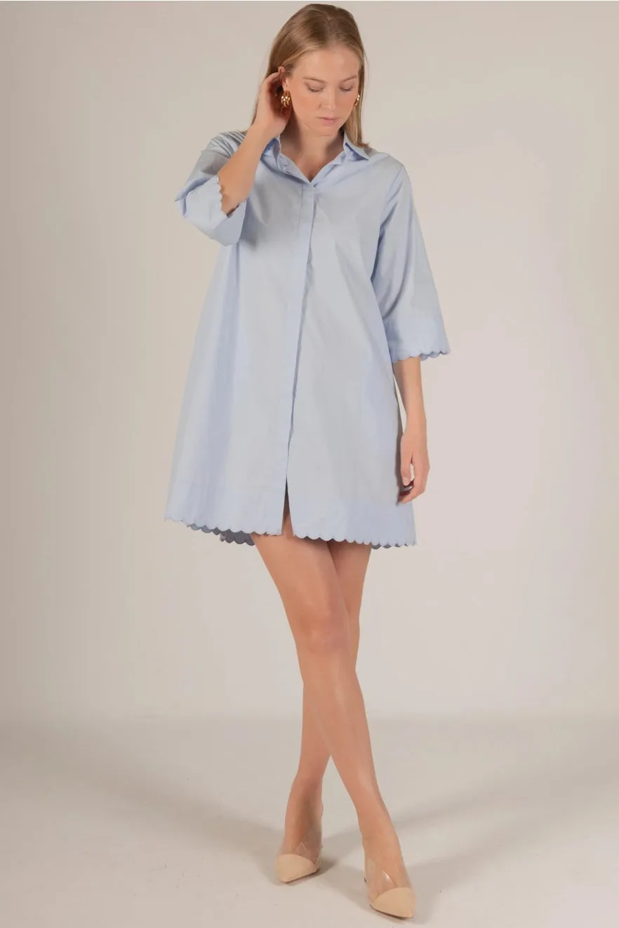 Poplin Scalloped Hem Shirt Dress - Lt. Blue