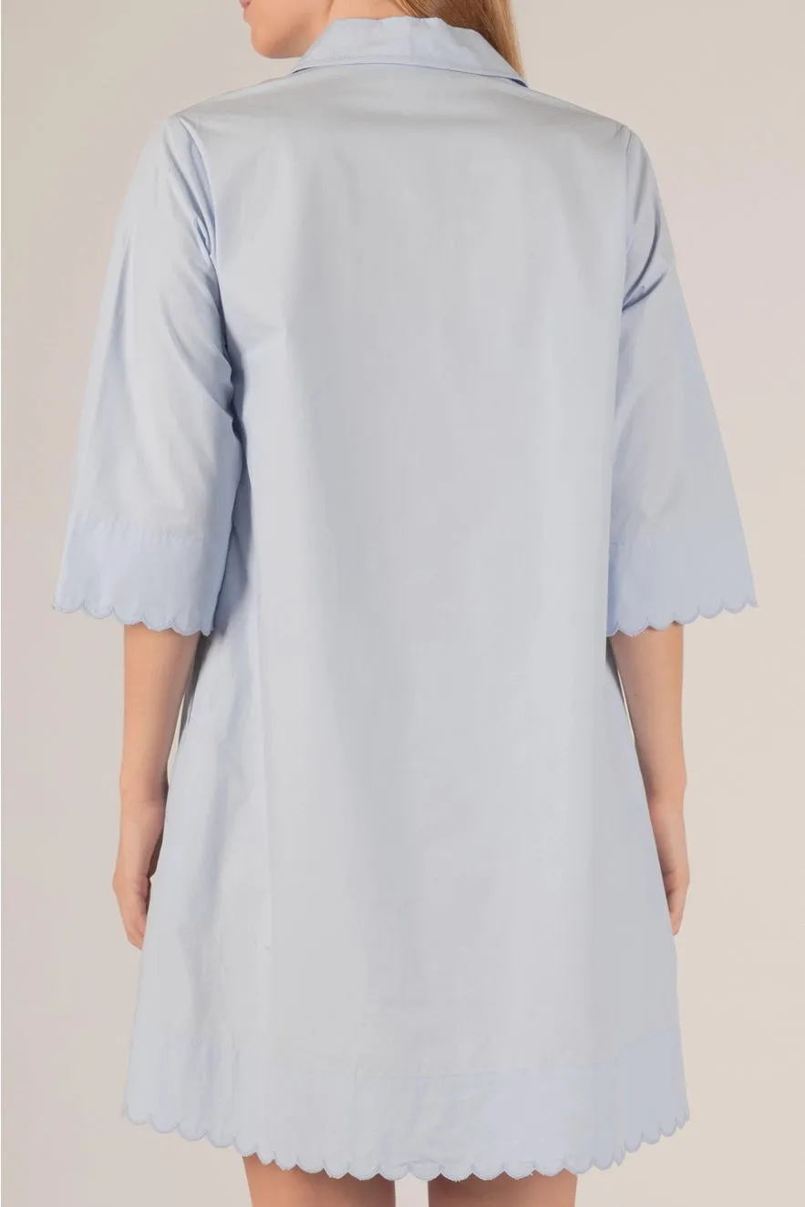Poplin Scalloped Hem Shirt Dress - Lt. Blue