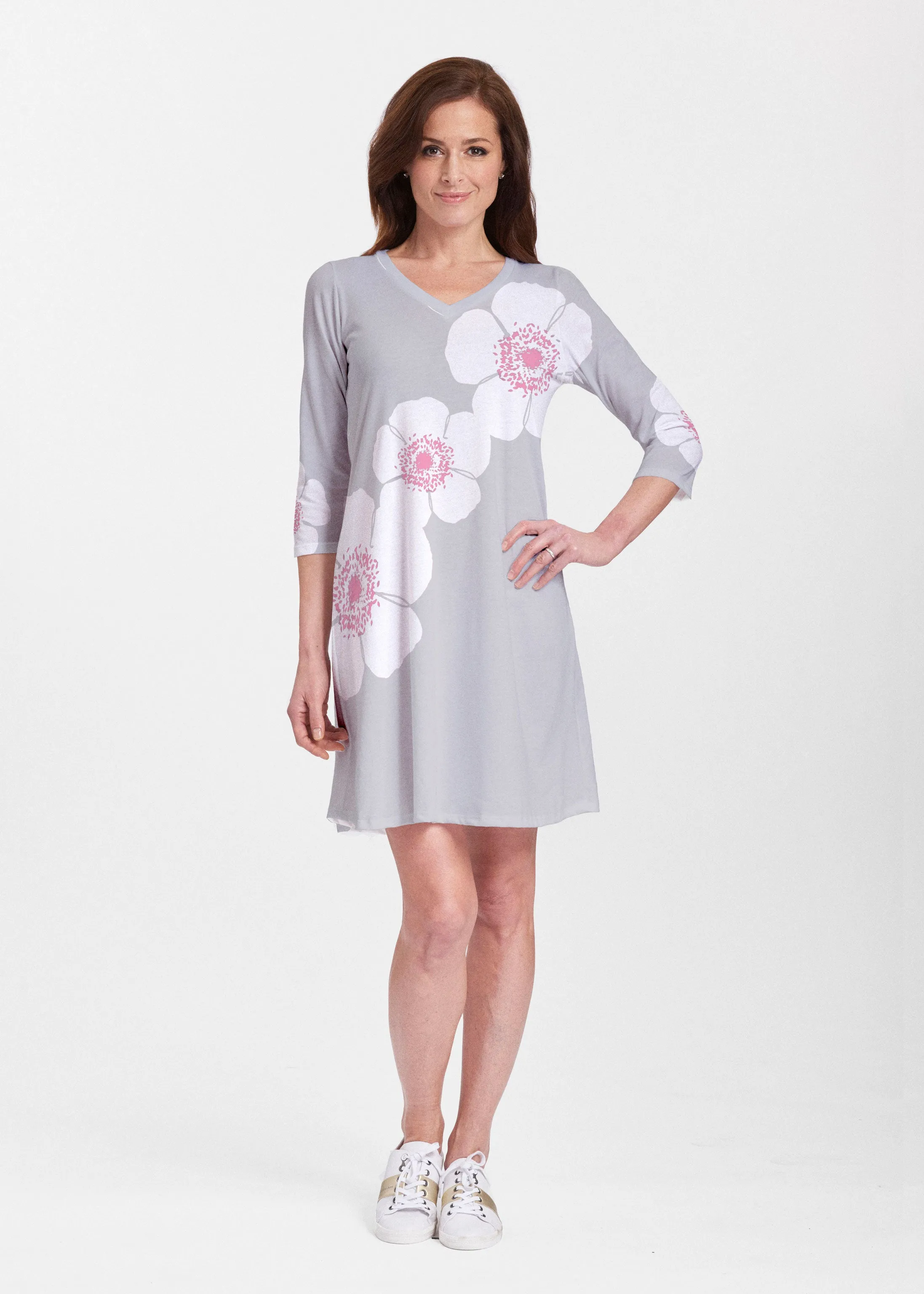 Poppy Grey (7016) ~ Classic V-neck Swing Dress