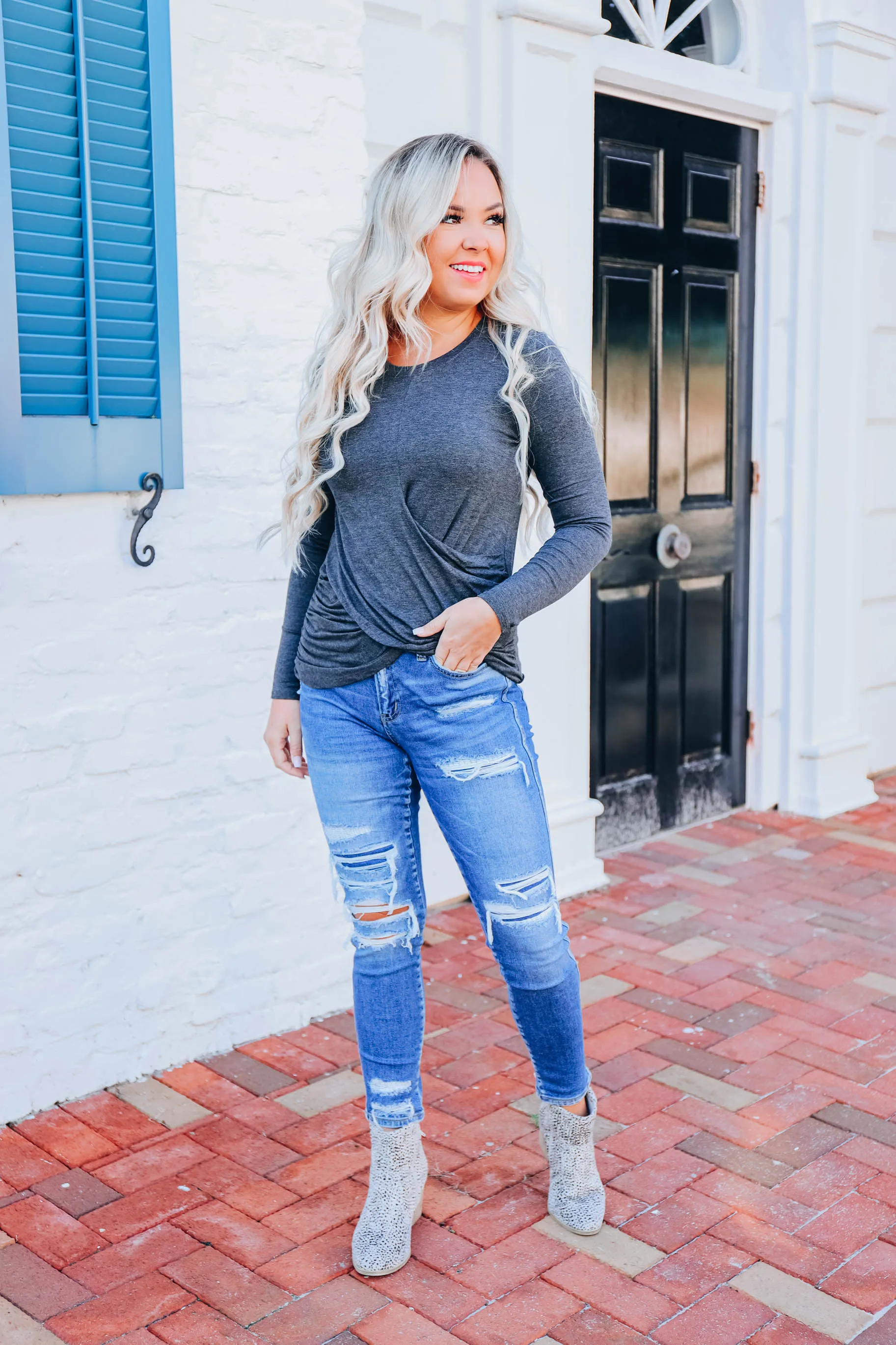 Positive Effect Ruched Top - Charcoal