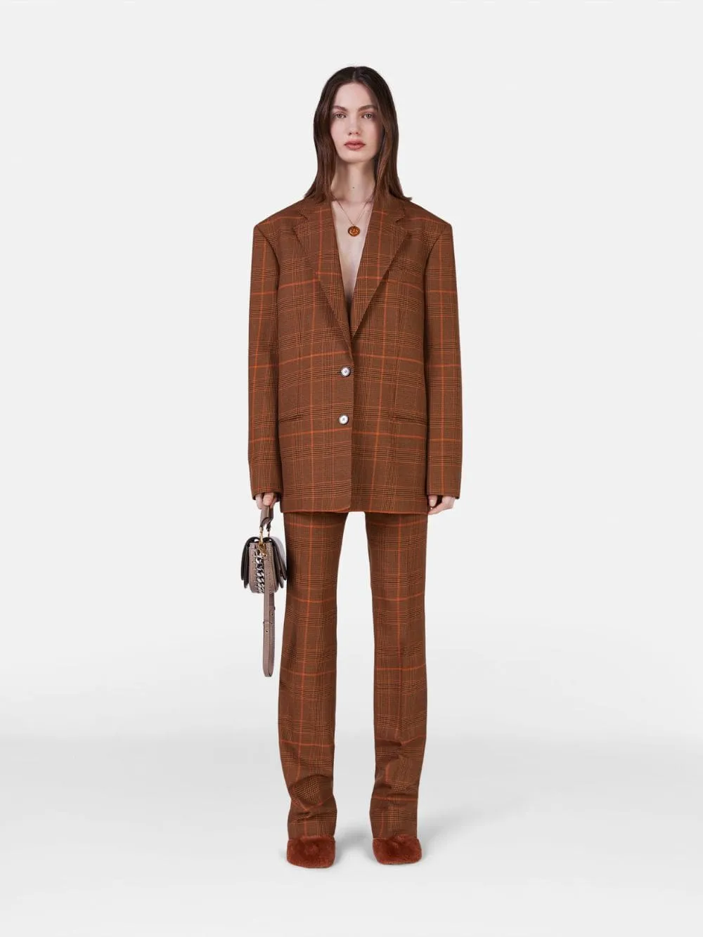 Prince Of Wales Check-Pattern Wool Oversized Blazer