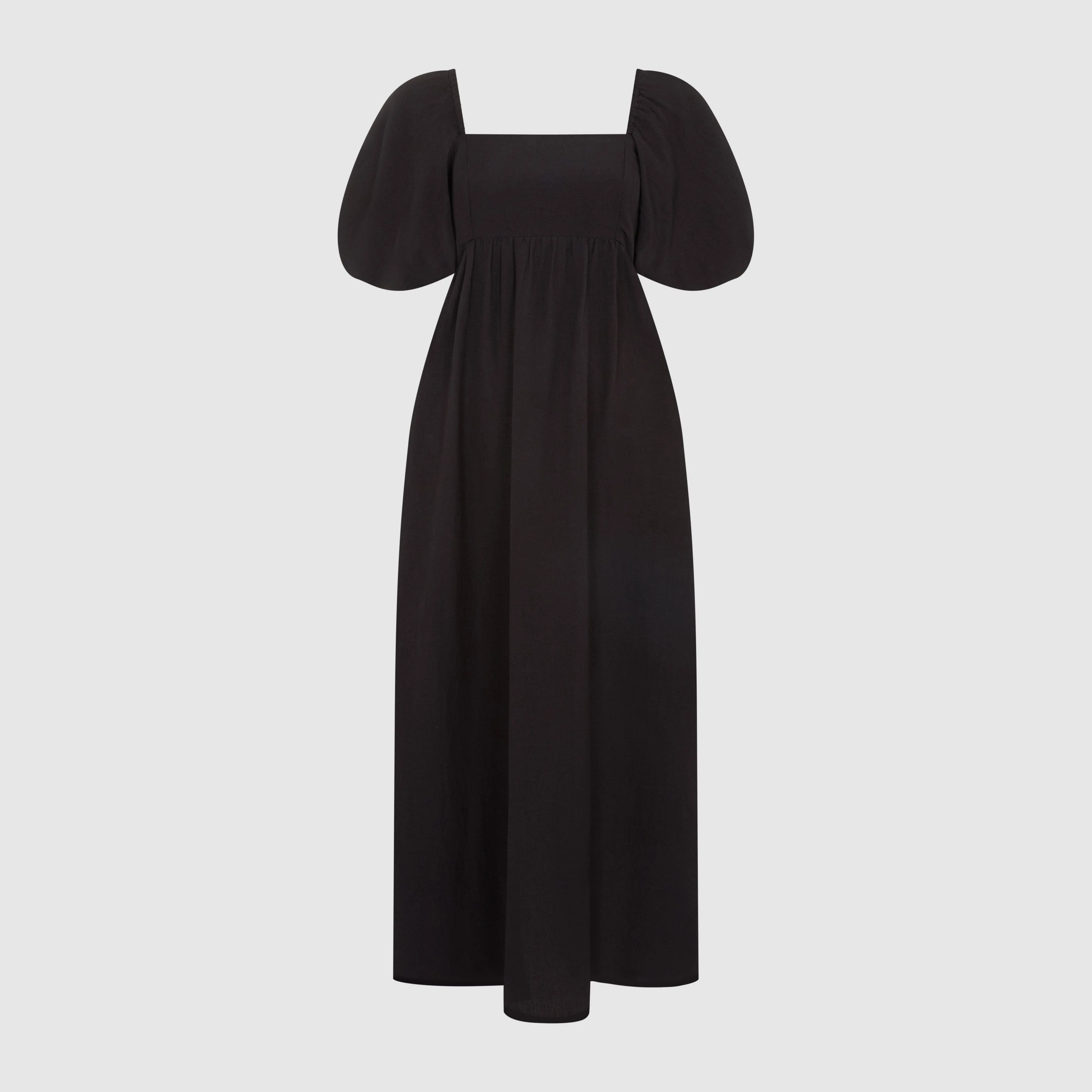 PUFF SLEEVE MIDI DRESS - BLACK