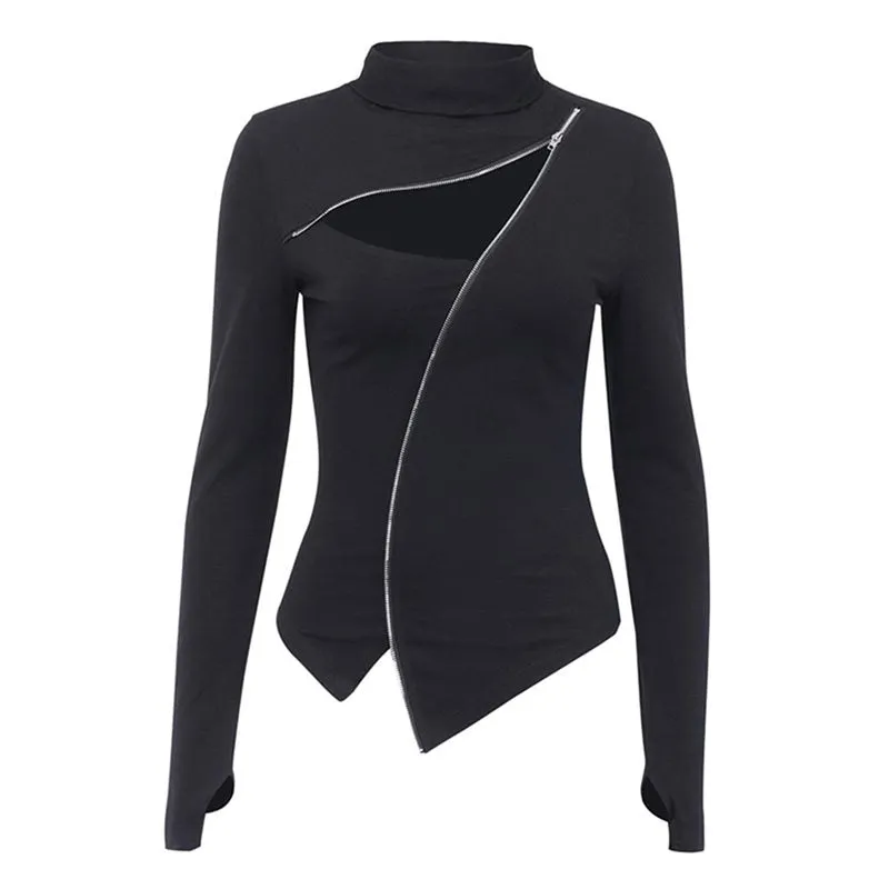 Punk Gothic Sexy Long Sleeved Top with Zippers