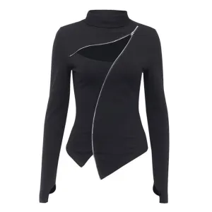 Punk Gothic Sexy Long Sleeved Top with Zippers