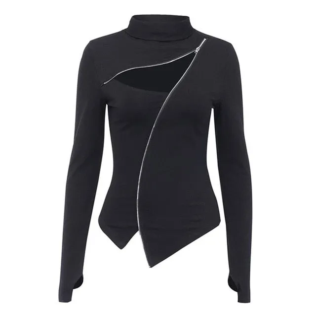 Punk Gothic Sexy Long Sleeved Top with Zippers