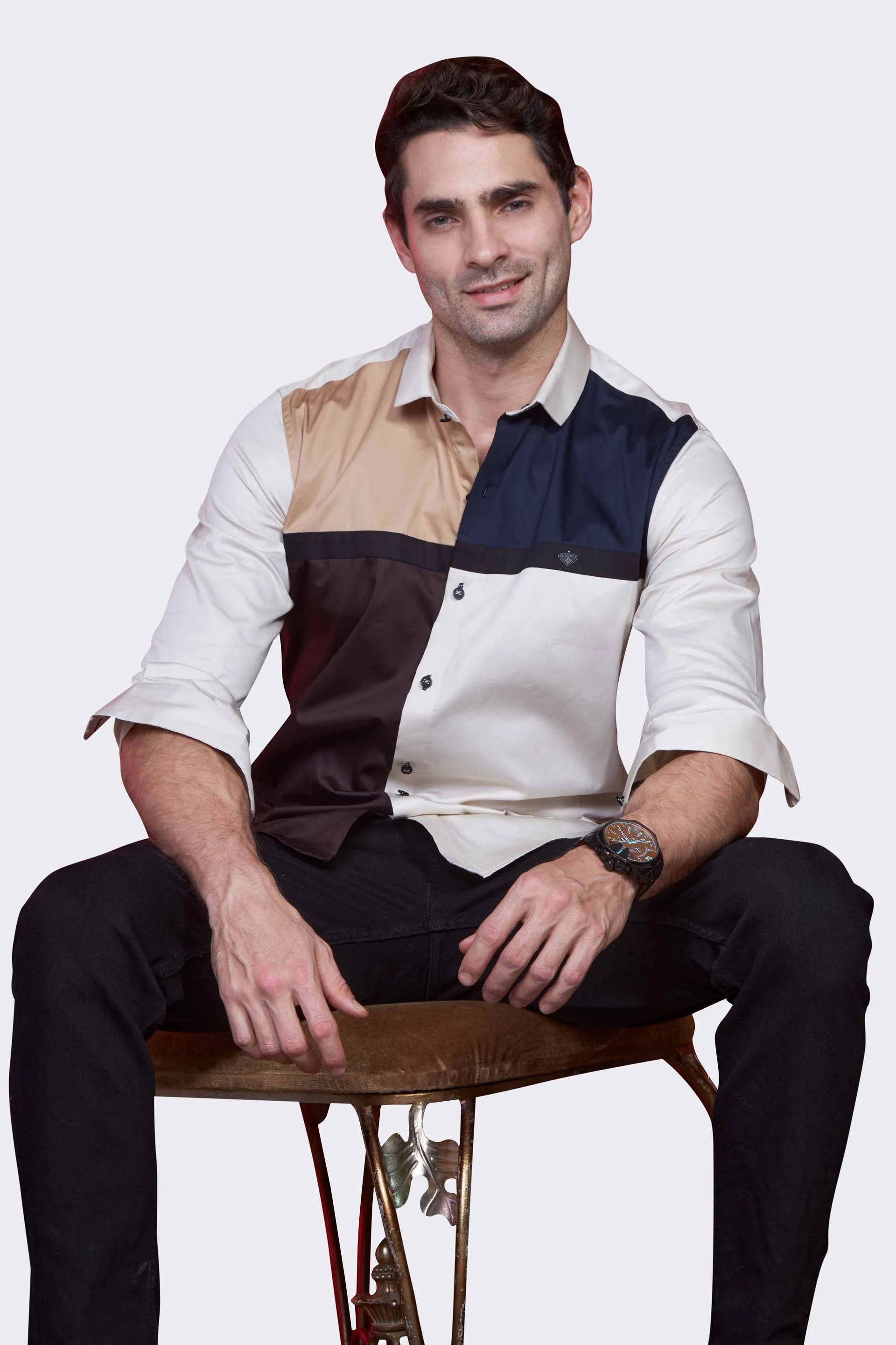 QUAD COLOR GRAY PARTY WEAR SHIRT