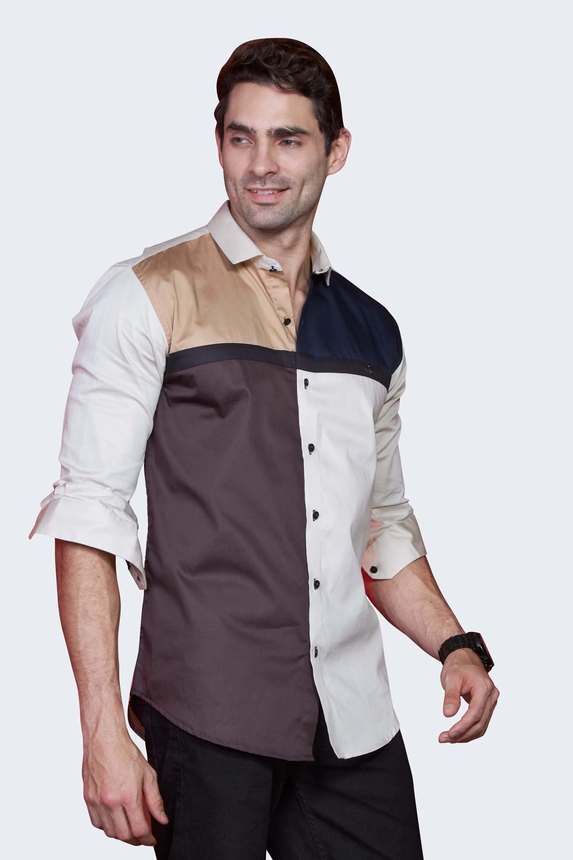 QUAD COLOR GRAY PARTY WEAR SHIRT