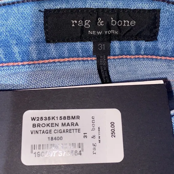 Rag &amp; Bone Broken Mara Vintage Cigarette Jean Sz 31