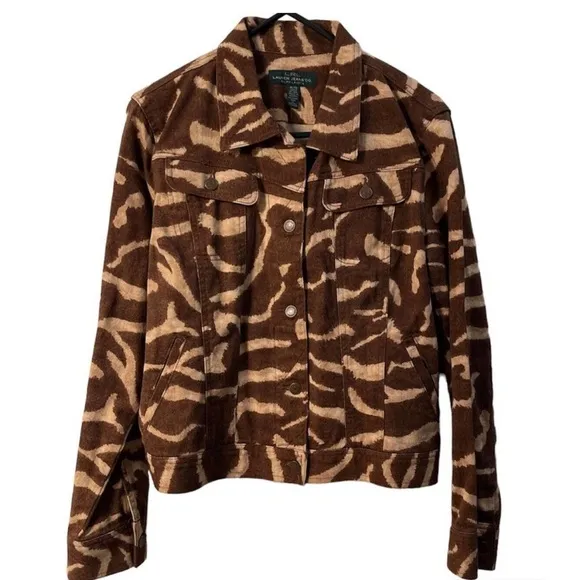 Ralph Lauren Brown Zebra Print Soft L Denim Jacket  MSRP $159 DISCONTINUED Nice
