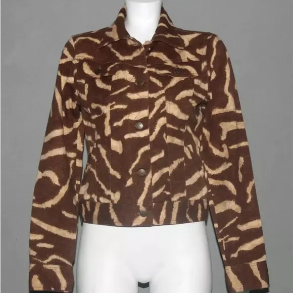 Ralph Lauren Brown Zebra Print Soft L Denim Jacket  MSRP $159 DISCONTINUED Nice