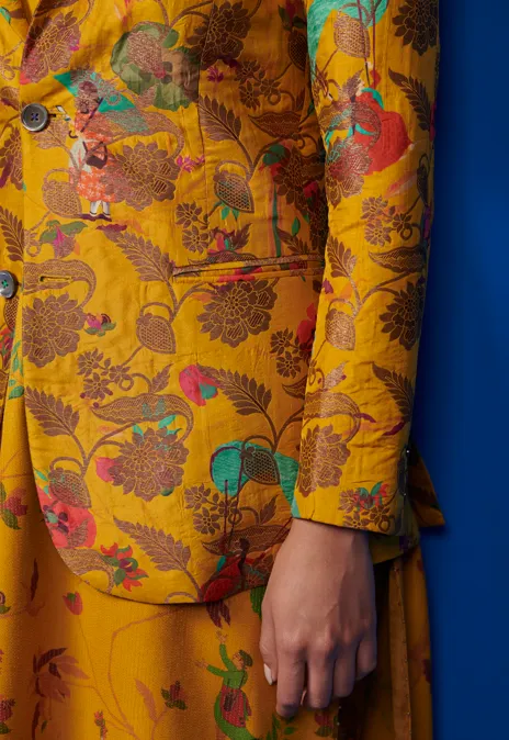 Rana Blazer Silk Brocade Mustard