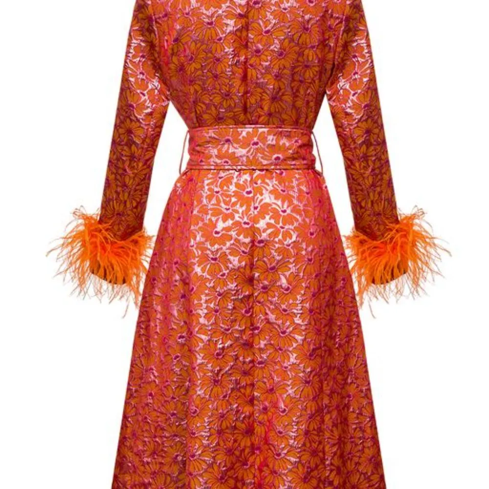 Red Coat with Detachable Feather Cuffs