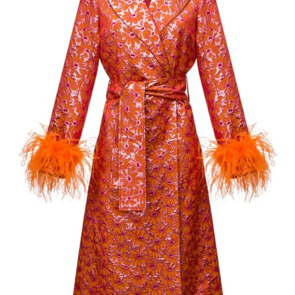 Red Coat with Detachable Feather Cuffs