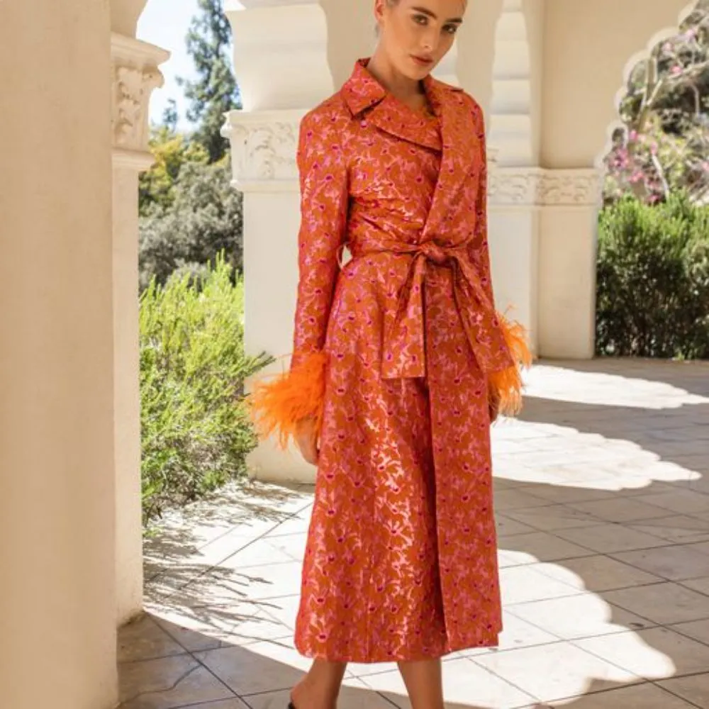 Red Coat with Detachable Feather Cuffs