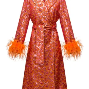 Red Coat with Detachable Feather Cuffs
