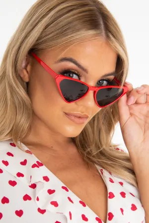 Red Triangle Slim Cat Eye Sunglasses - Zeina