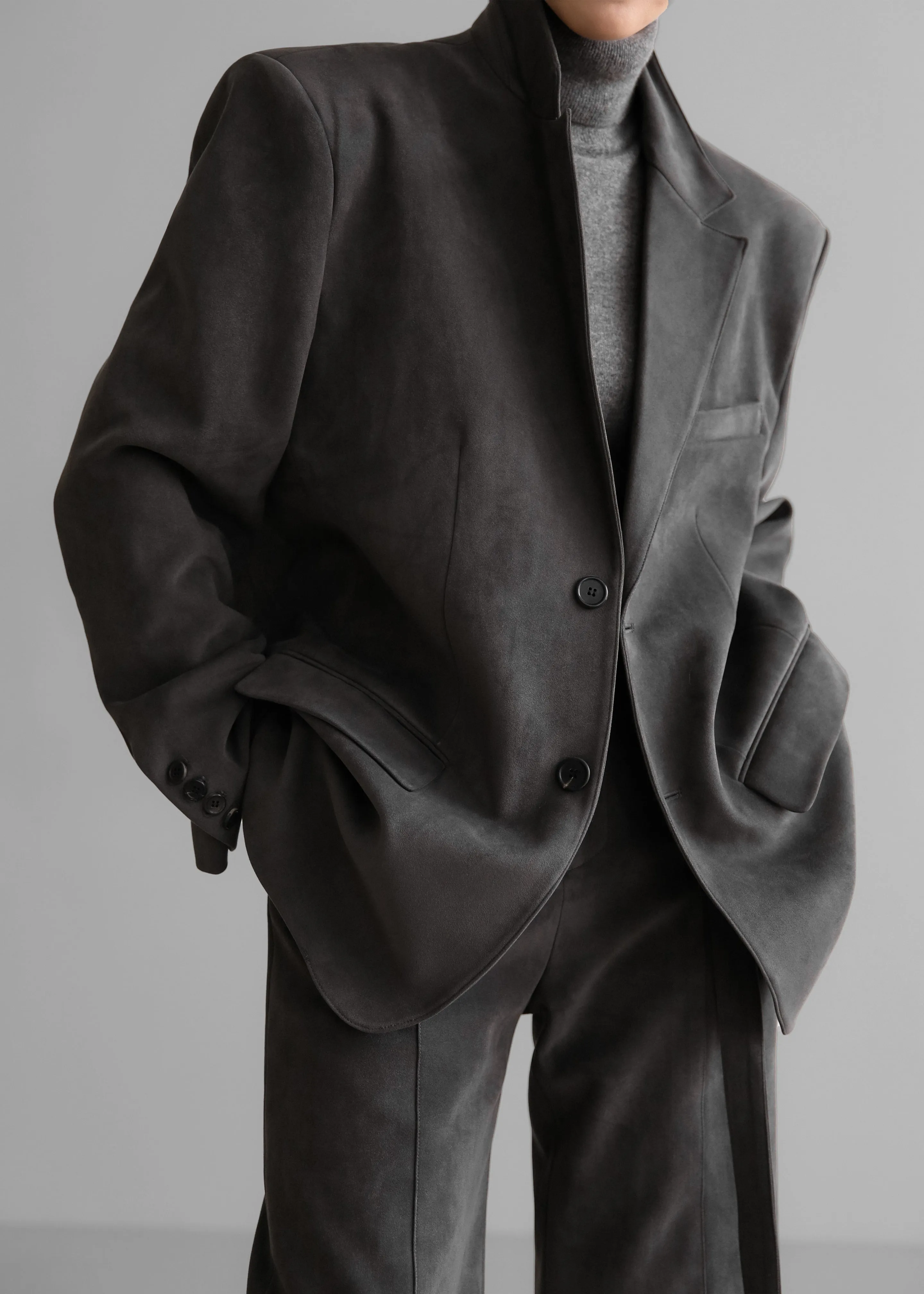 Renza Faux Suede Blazer - Grey