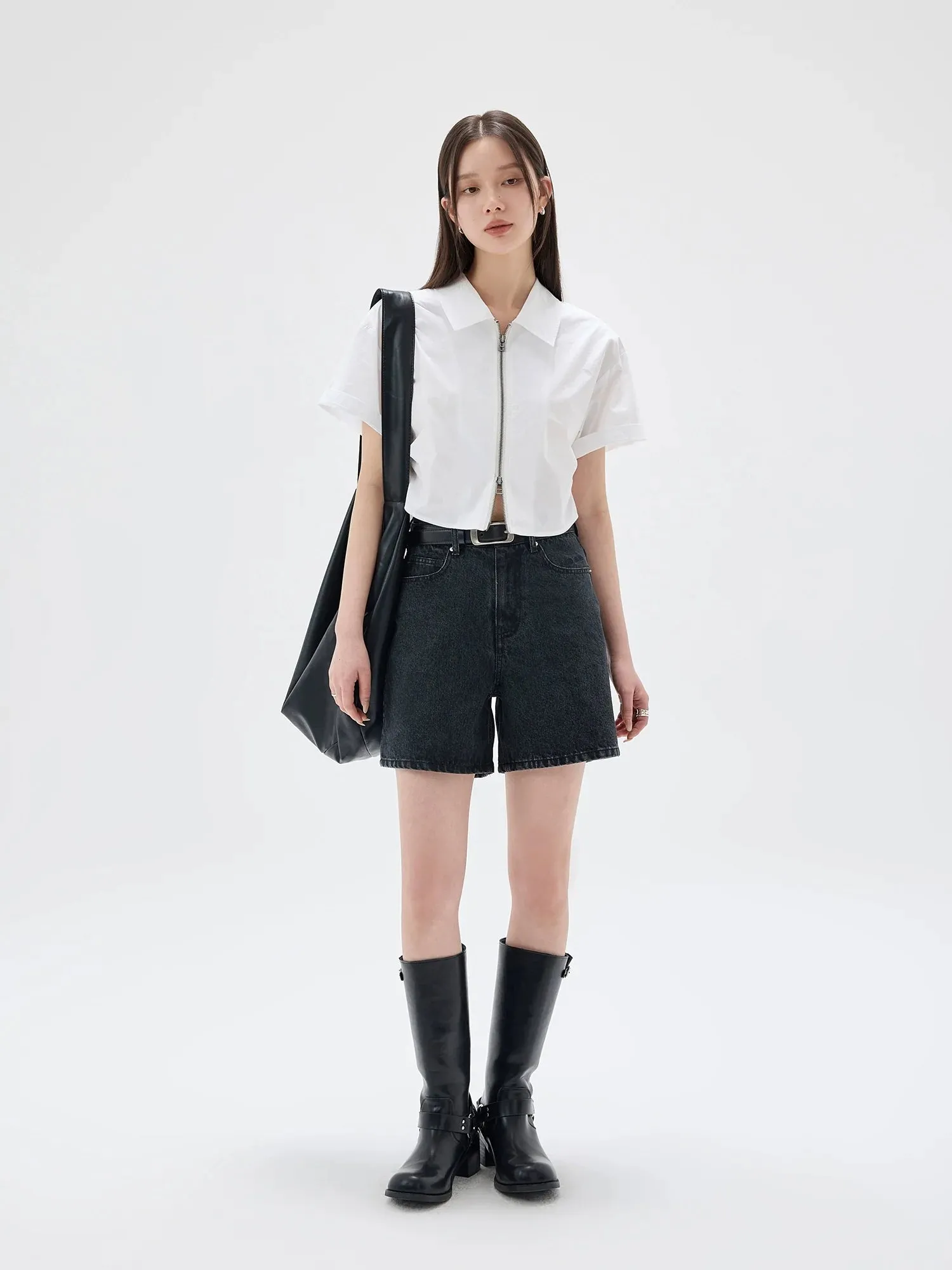 Retro High-Waist Denim Shorts