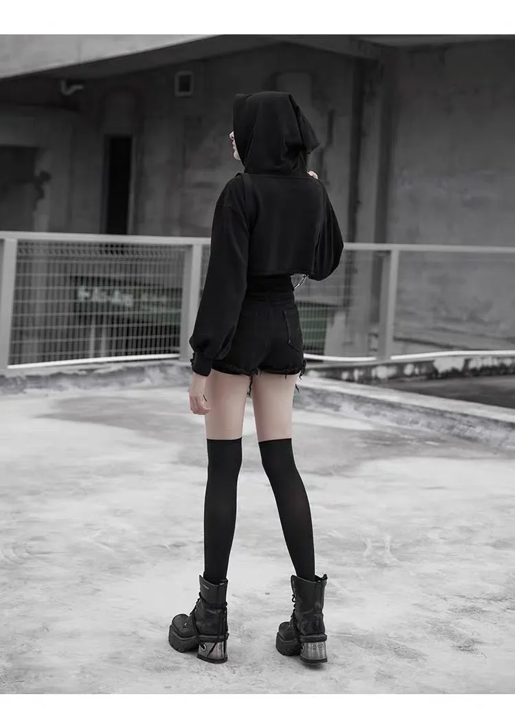 Ripped Denim Shorts With Suspender