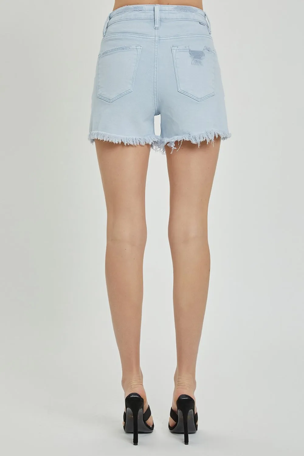 Risen High Rise Distressed Detail Denim Shorts