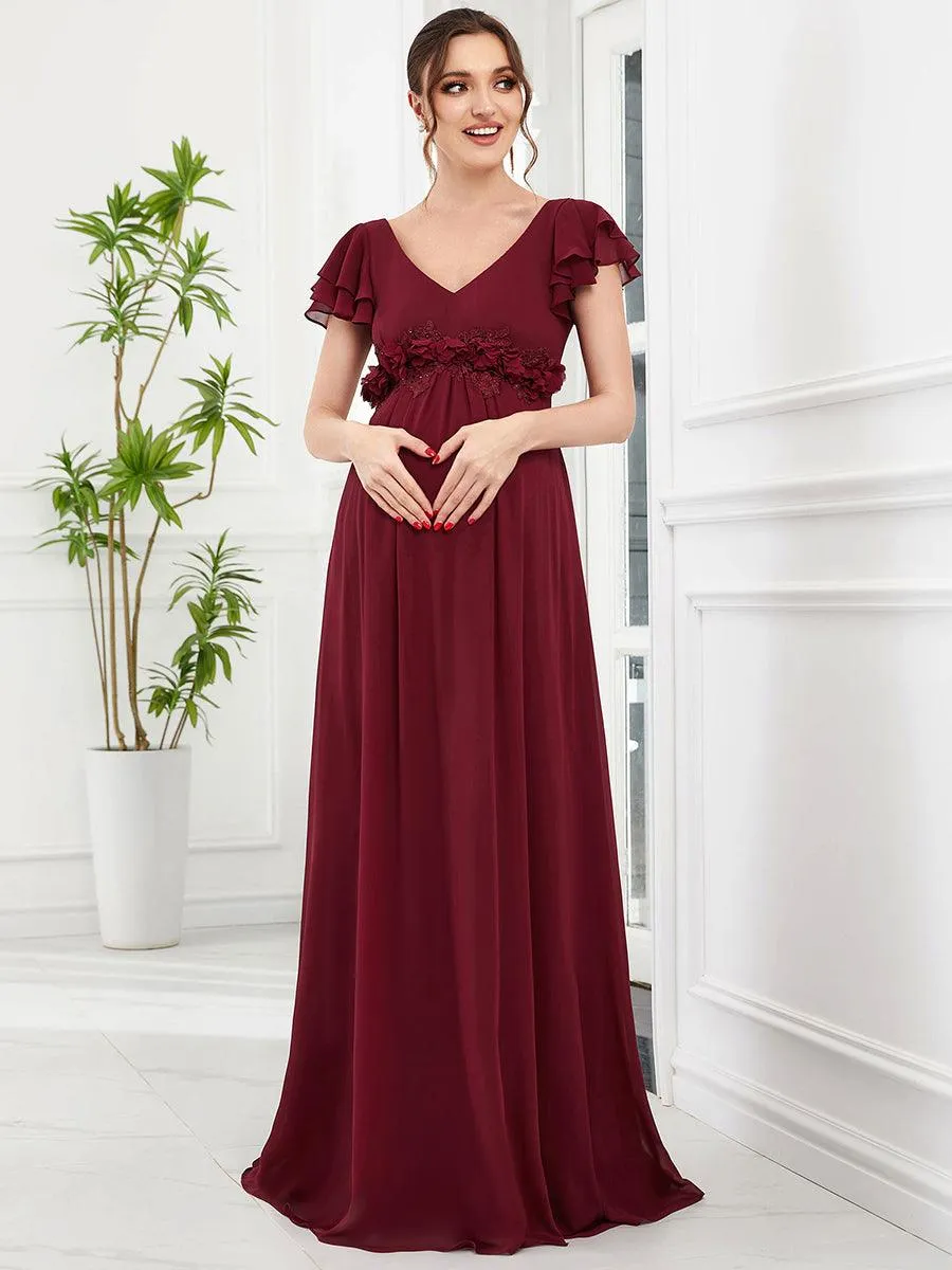 Robe de maternité corsage à manches courtes en mousseline à volants