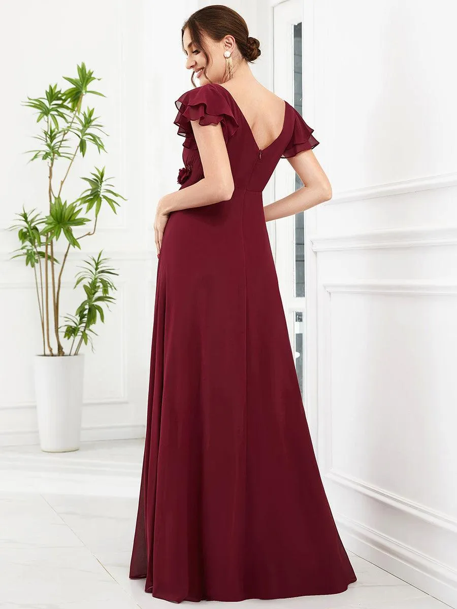 Robe de maternité corsage à manches courtes en mousseline à volants