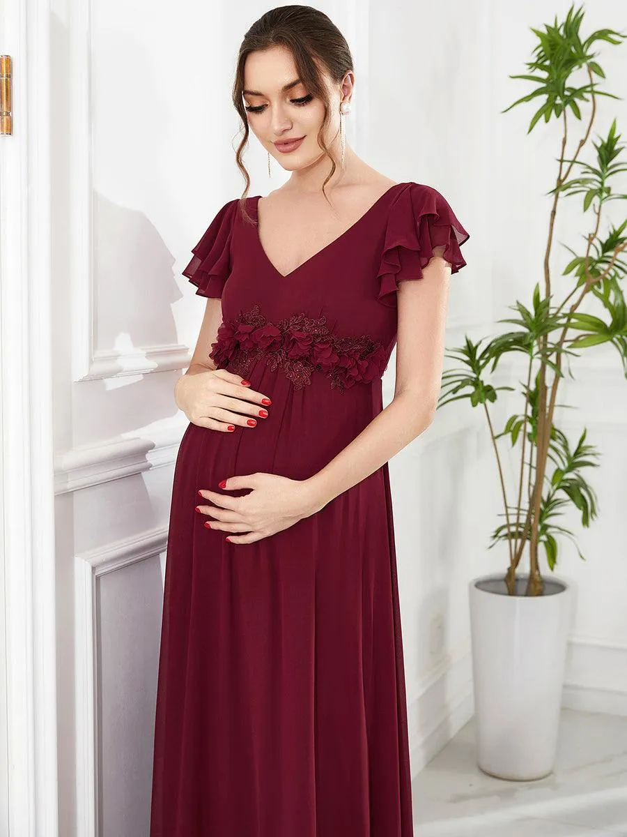 Robe de maternité corsage à manches courtes en mousseline à volants