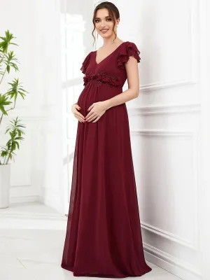 Robe de maternité corsage à manches courtes en mousseline à volants