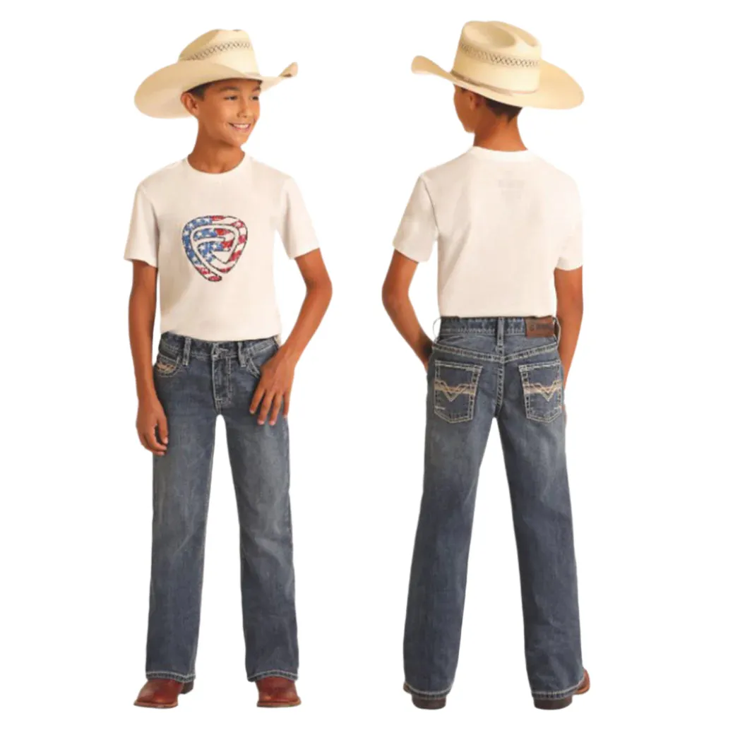 Rock & Roll Boy's Med Vintage Feather Stitch Bootcut