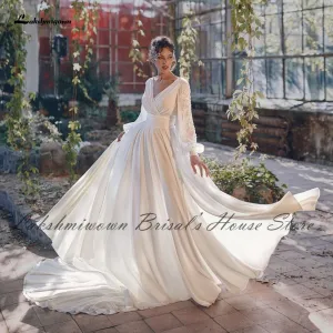 Roycebridal Lakshmigown Puffy Long Sleeve Boho Wedding Dress 2021 Vestaglia Sposa Plus Size Bridal Receipt Wedding Gown High Split Open Back