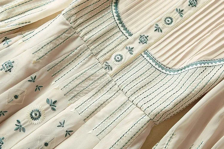 Ruby Turn-down Collar Vintage Embroidery High Waist Dress