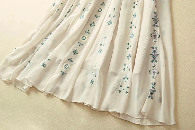 Ruby Turn-down Collar Vintage Embroidery High Waist Dress