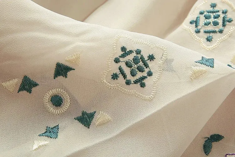 Ruby Turn-down Collar Vintage Embroidery High Waist Dress