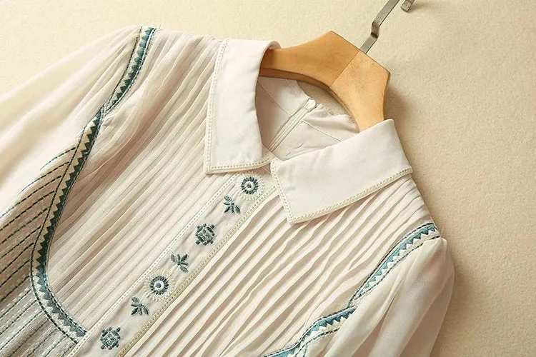 Ruby Turn-down Collar Vintage Embroidery High Waist Dress