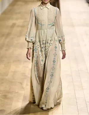 Ruby Turn-down Collar Vintage Embroidery High Waist Dress
