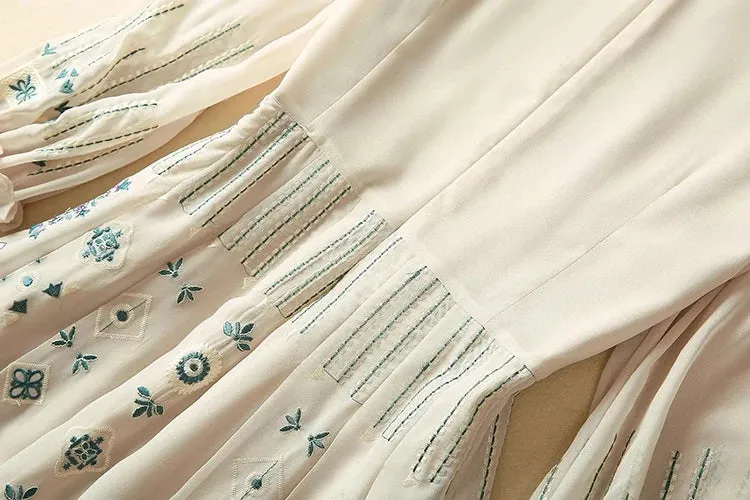 Ruby Turn-down Collar Vintage Embroidery High Waist Dress