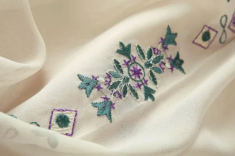 Ruby Turn-down Collar Vintage Embroidery High Waist Dress